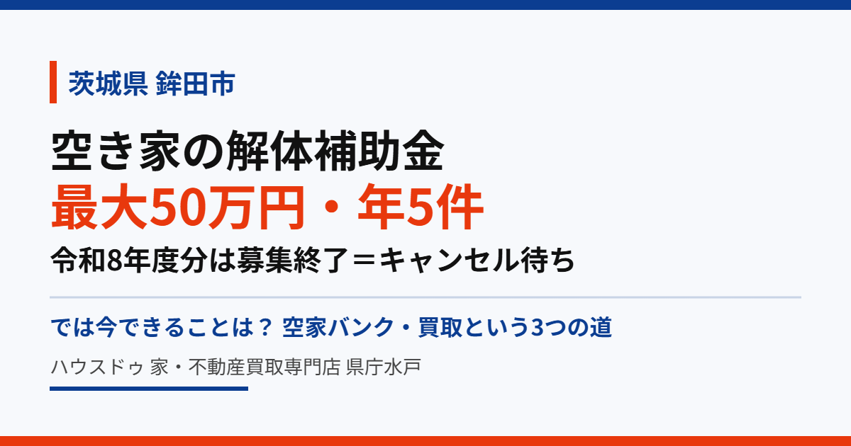 鉾田市の空き家解体補助金と売却｜ハウスドゥ 県庁水戸
