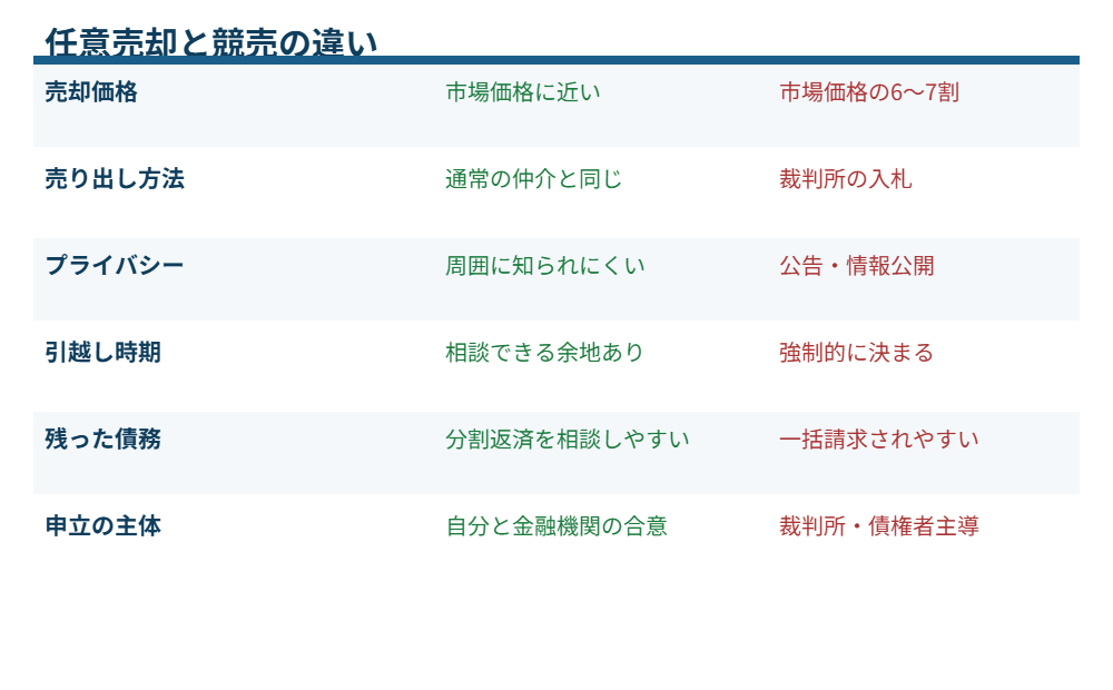 任意売却と競売の違いの比較表｜水戸市