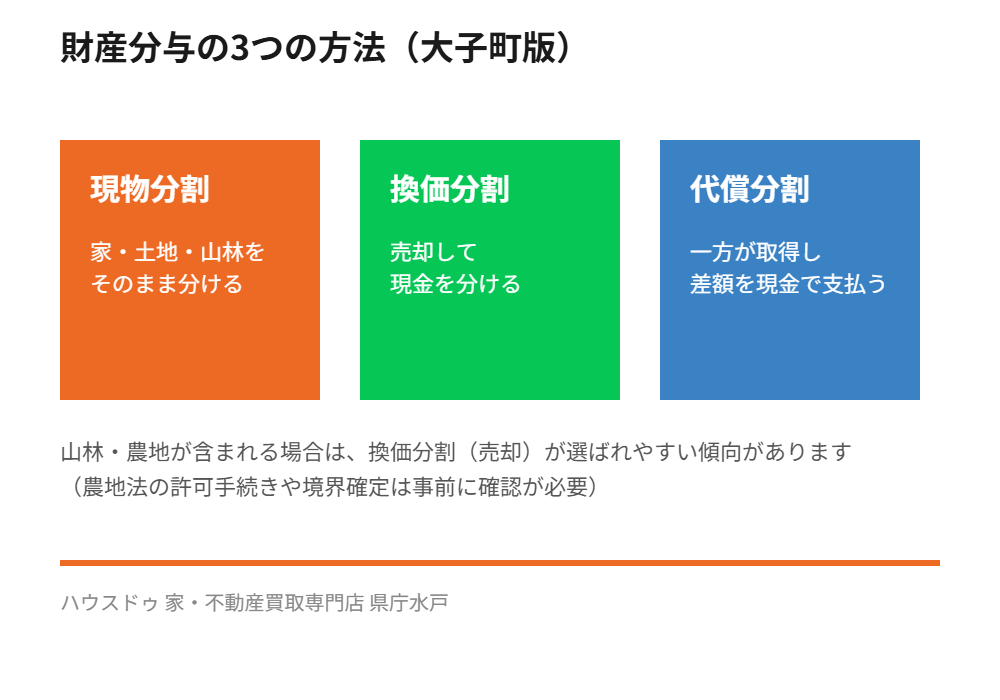 大子町の離婚に伴う財産分与|現物分割・換価分割・代償分割の比較|ハウスドゥ 家・不動産買取専門店 県庁水戸