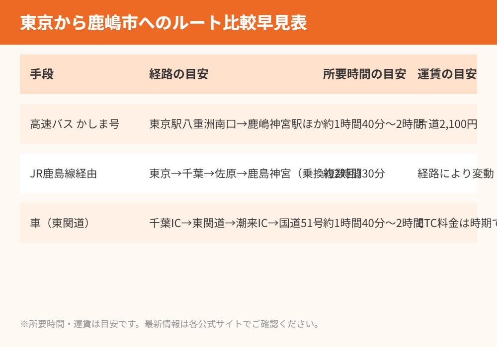 鹿嶋市 東京からの交通ルート比較早見表 ハウスドゥ県庁水戸