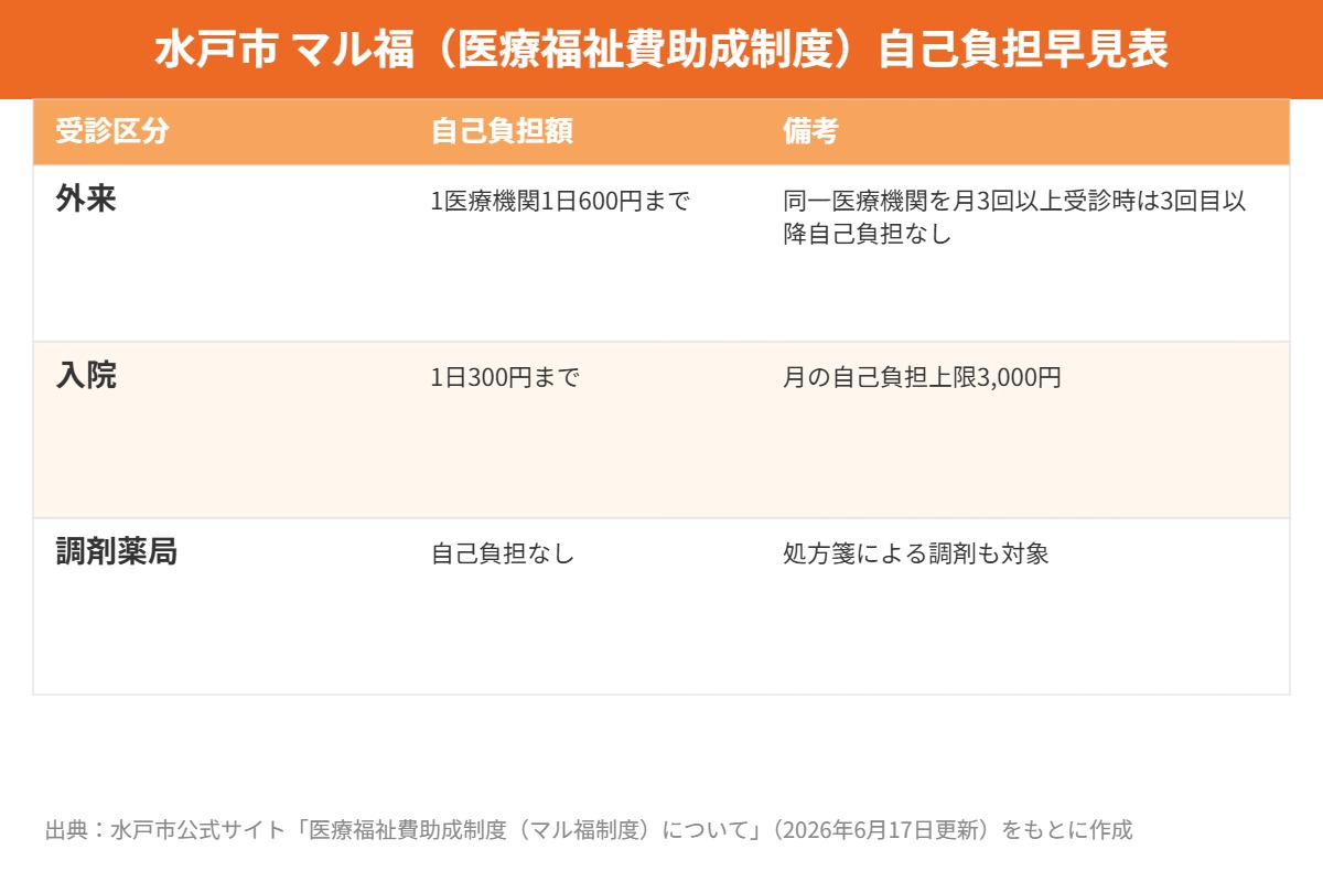 水戸市 マル福 医療福祉費助成制度 自己負担早見表 ハウスドゥ 家・不動産買取専門店 県庁水戸