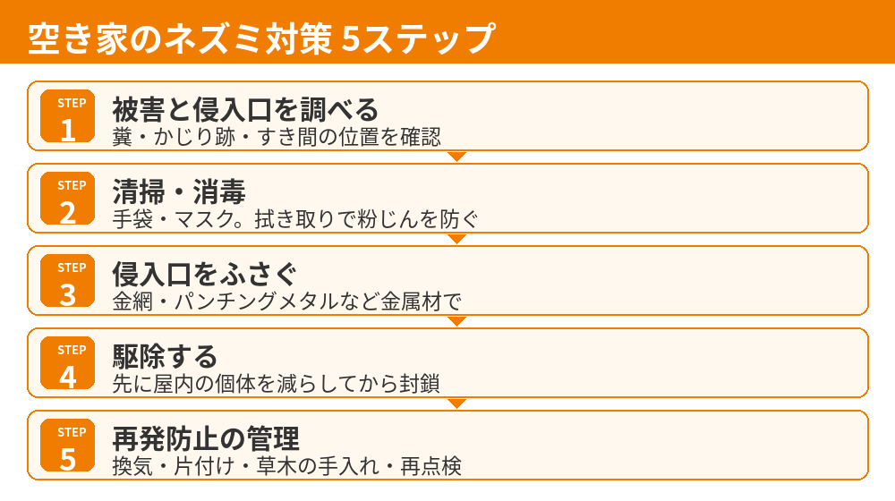 空き家のネズミ対策5ステップ（調査・清掃消毒・侵入口封鎖・駆除・再発防止）｜水戸市の空き家管理はハウスドゥ 県庁水戸